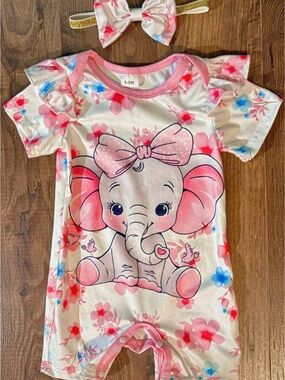Amazon Girls Pink Floral Elephant Matching Set with Headband